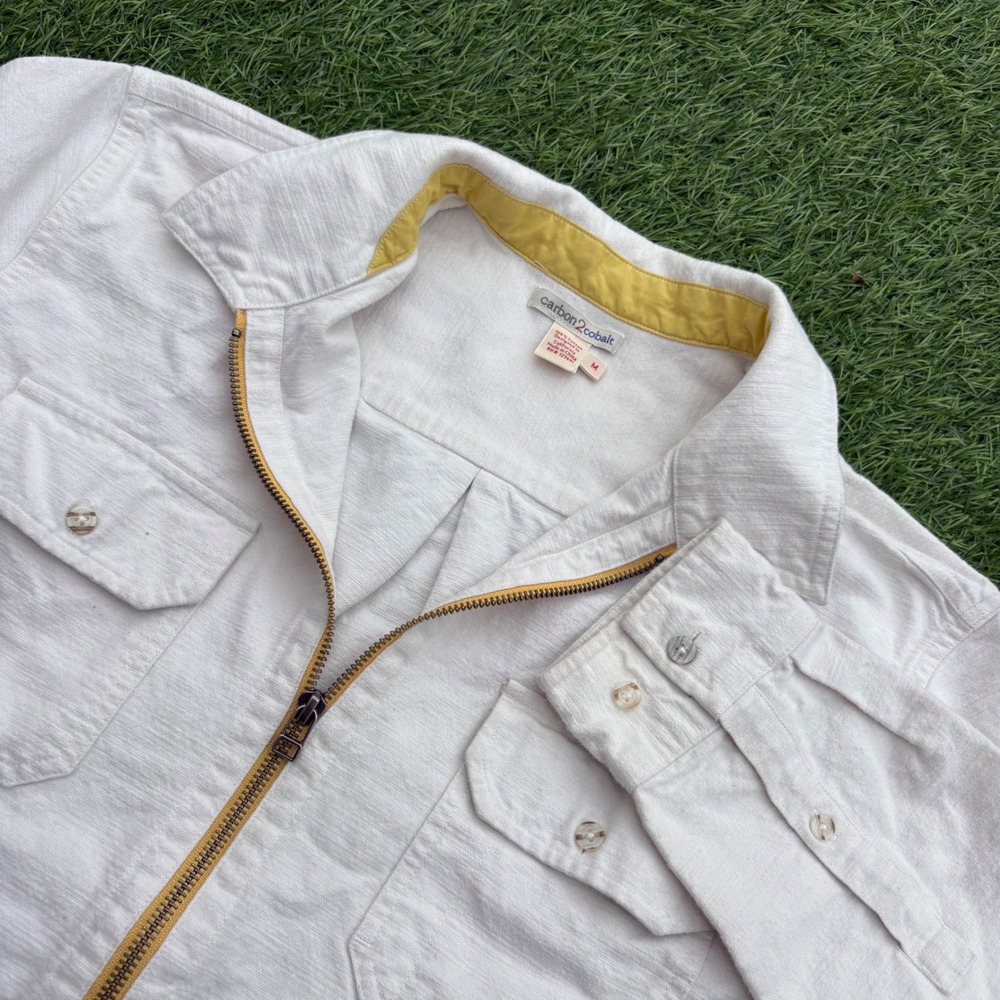 Carbon2Cobalt Zip Shirt Jacket Mens M White Cotton Linen Textured 10800